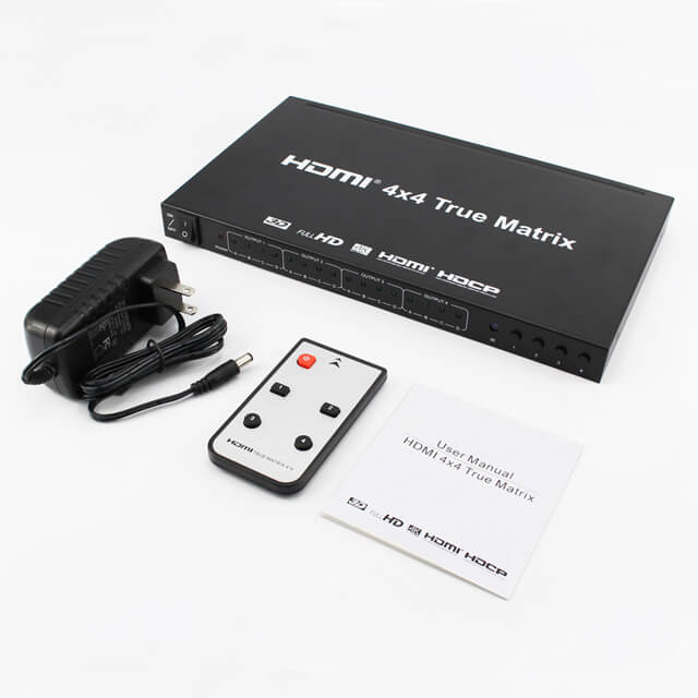 HDMI 4×4 Matrix 4K Remote IR True with 4 inputs 4 Outputs for Home Audio Video V1.4 fullset